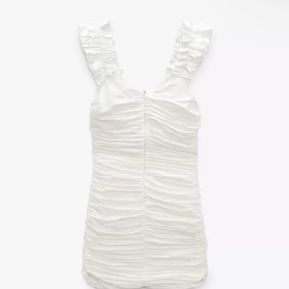 Zara Off White Drapped Linen Blend Women Dress - Picture 8 of 10